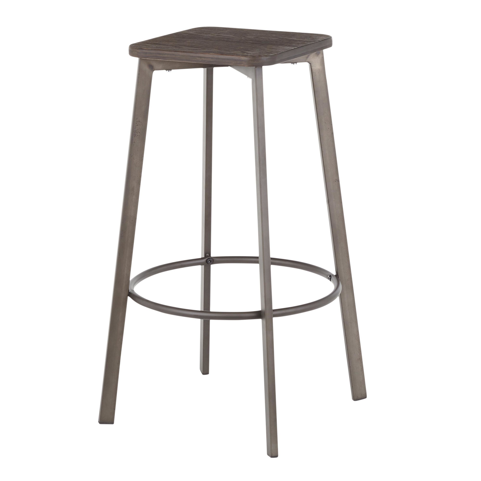 Clara Industrial Square Barstool Antique Metal Espresso (Set of 2) 4 Clara Industrial Square Barstool Antique Metal Espresso (Set of 2) - Image 4