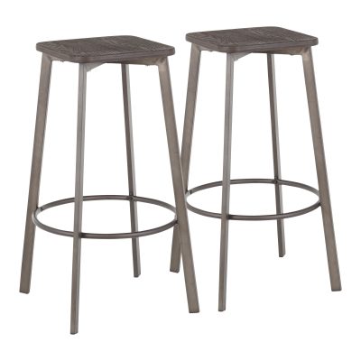 Clara Industrial Square Barstool Antique Metal Espresso (Set of 2)