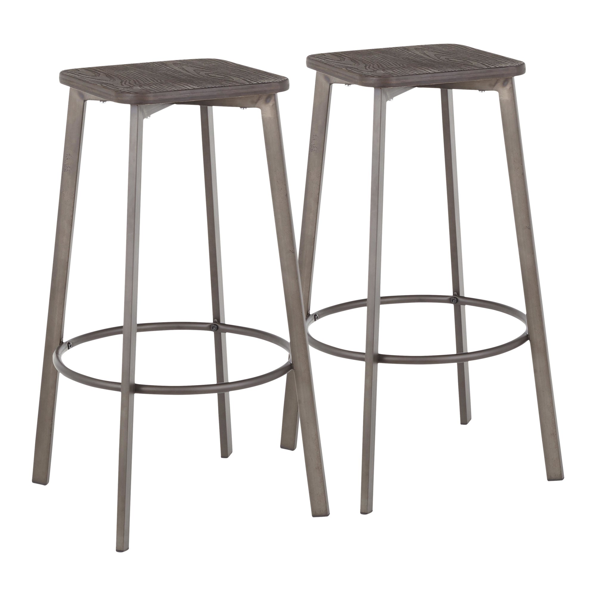 Clara Industrial Square Barstool Antique Metal Espresso (Set of 2) 1 Clara Industrial Square Barstool Antique Metal Espresso (Set of 2)