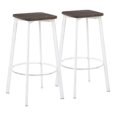 Clara Industrial White Metal Espresso Wood Square Bar Stools (Set of 2)