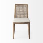Clara Light Brown Wood W/ Cream Fabric Seat and Cane Back Armless Dining Chair