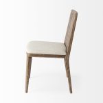 Clara Light Brown Wood W/ Cream Fabric Seat and Cane Back Armless Dining Chair