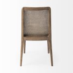 Clara Light Brown Wood W/ Cream Fabric Seat and Cane Back Armless Dining Chair