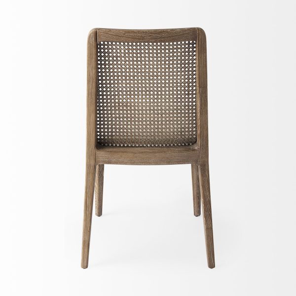 Clara Light Brown Wood W Cream Fabric Seat and Cane Back Armless Dining Chair 5
