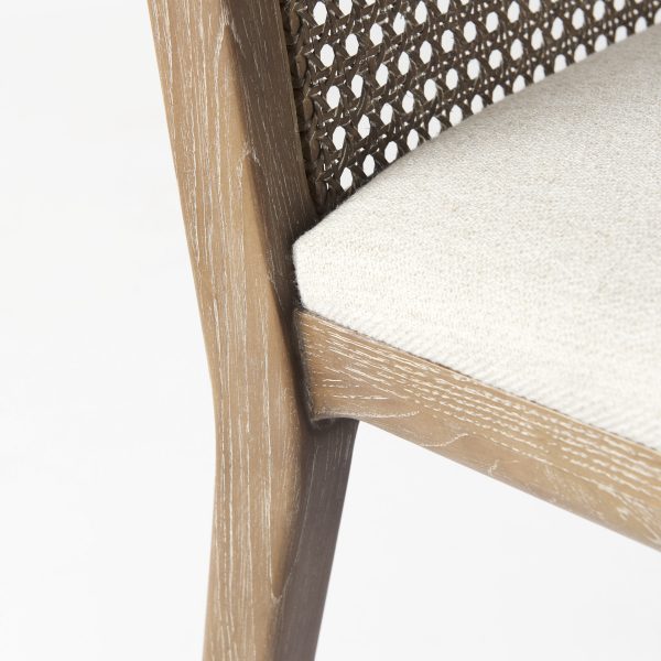 Clara Light Brown Wood W Cream Fabric Seat and Cane Back Armless Dining Chair 9