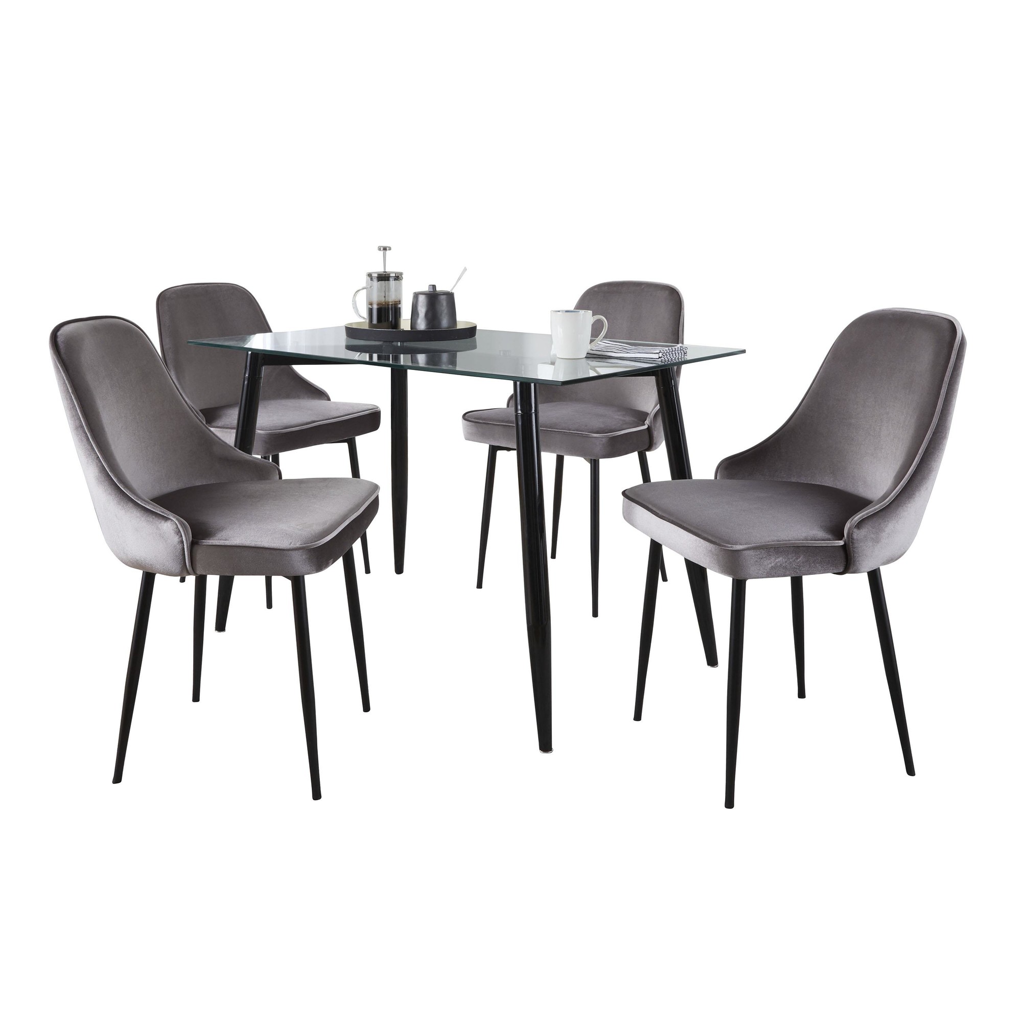 Clara-Marcel Contemporary Black Metal and Silver Velvet Dining Set 2 Clara-Marcel Contemporary Black Metal and Silver Velvet Dining Set - Image 2