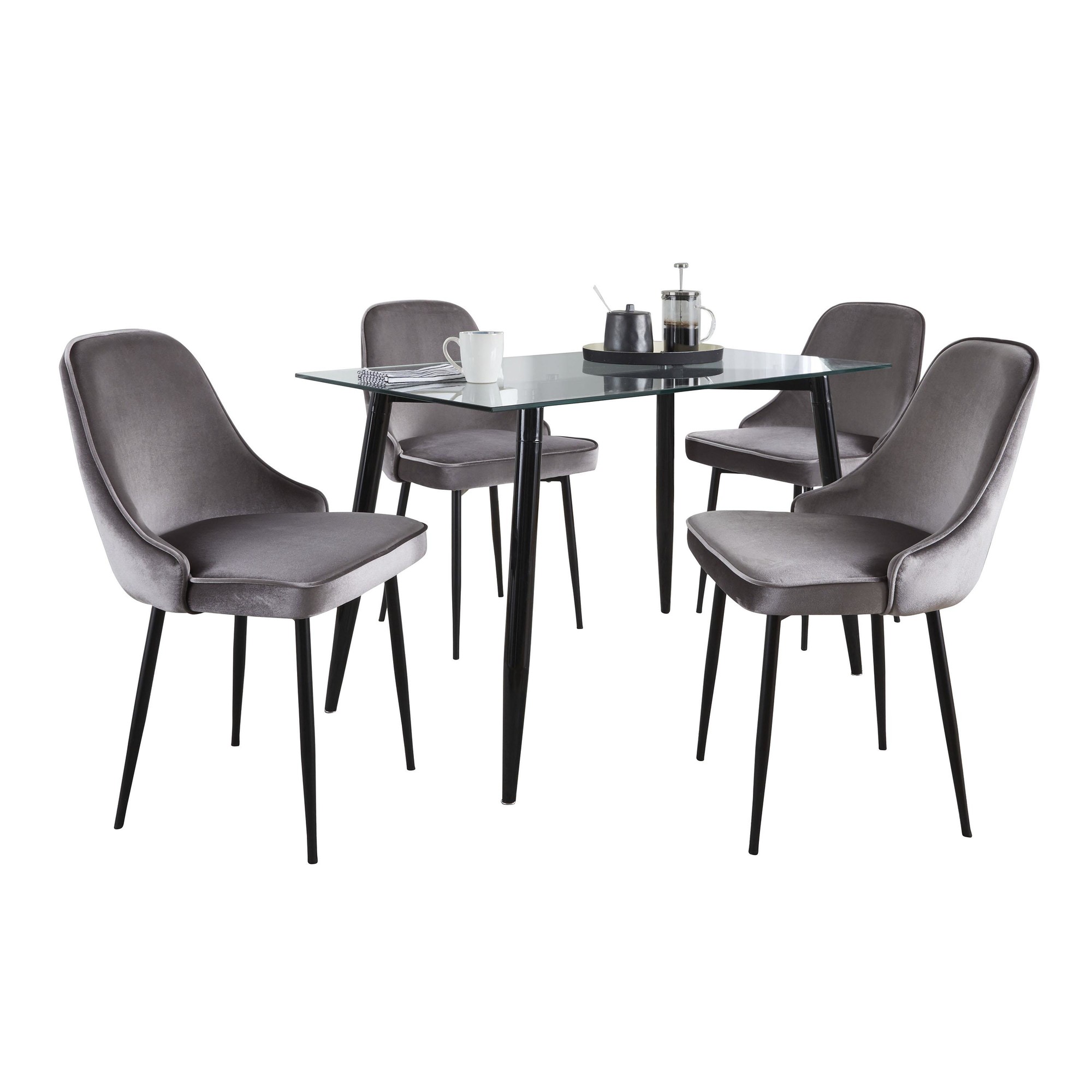 Clara-Marcel Contemporary Black Metal and Silver Velvet Dining Set 3 Clara-Marcel Contemporary Black Metal and Silver Velvet Dining Set - Image 3