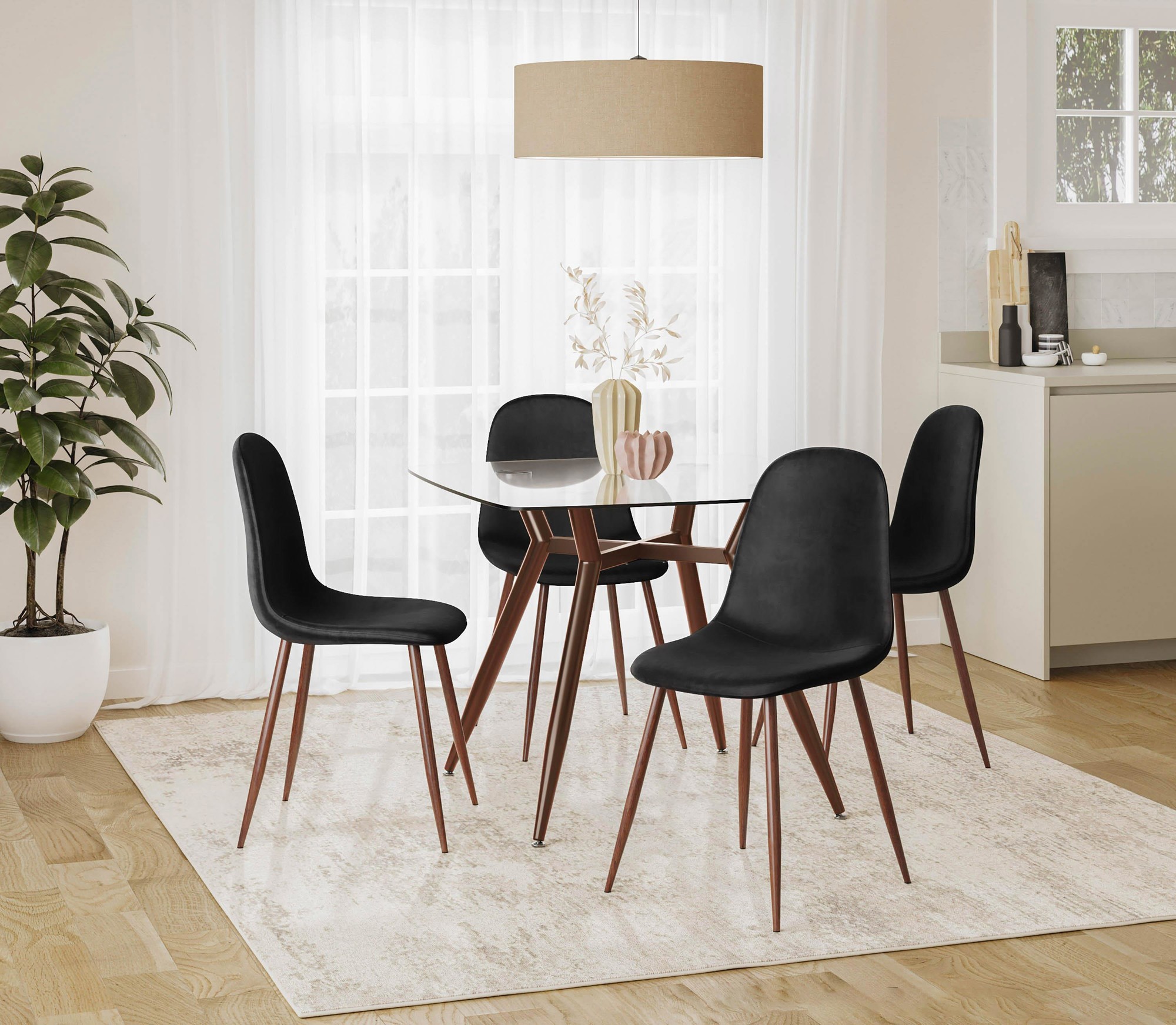 Clara Mid-Century Modern Square Glass Dining Table 1 Clara Mid-Century Modern Square Glass Dining Table
