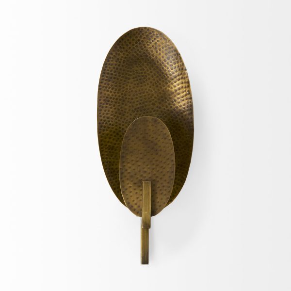 Clarence 7.0L x 5.3W x 17.0H Metal Hammered Gold Round Wall Sconce 2