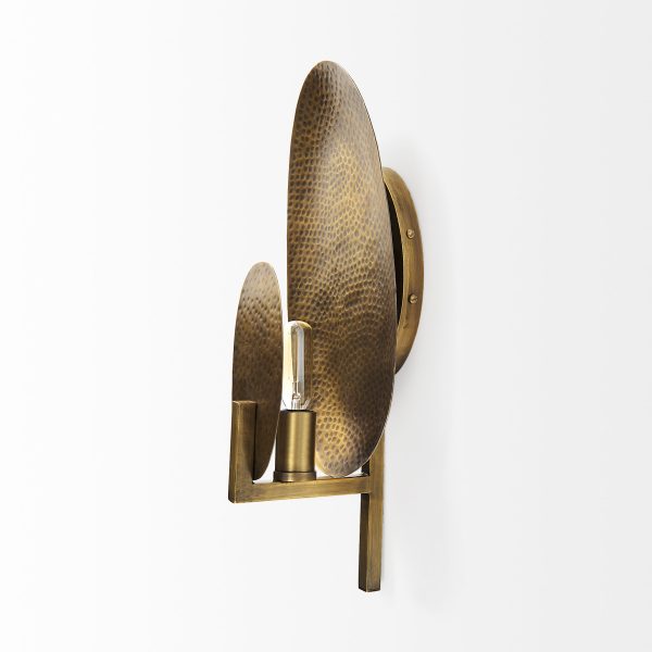 Clarence 7.0L x 5.3W x 17.0H Metal Hammered Gold Round Wall Sconce 3