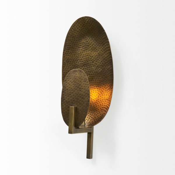 Clarence 7.0L x 5.3W x 17.0H Metal Hammered Gold Round Wall Sconce 4