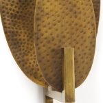 Clarence 7.0L x 5.3W x 17.0H Metal Hammered Gold Round Wall Sconce