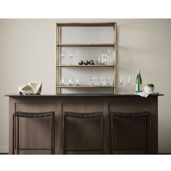 Clarissa 18.0L x 16.0W x 26.25H Black Woven Leather Seat W Gold Frame Counter Stool 1