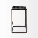 Clarissa 18.0L x 16.0W x 26.25H Black Woven Leather Seat W/ Gold Frame Counter Stool