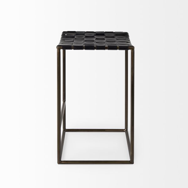 Clarissa 18.0L x 16.0W x 26.25H Black Woven Leather Seat W Gold Frame Counter Stool 3