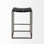 Clarissa 18.0L x 16.0W x 26.25H Black Woven Leather Seat W/ Gold Frame Counter Stool