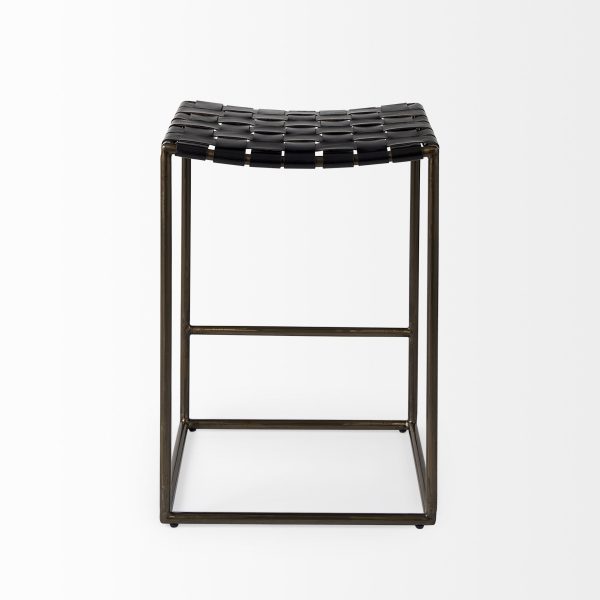 Clarissa 18.0L x 16.0W x 26.25H Black Woven Leather Seat W Gold Frame Counter Stool 4