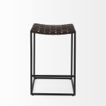 Clarissa 18.0L x 16.0W x 26.25H Dark Brown Woven Leather Seat W/ Black Iron Frame Counter Stool