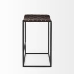Clarissa 18.0L x 16.0W x 26.25H Dark Brown Woven Leather Seat W/ Black Iron Frame Counter Stool