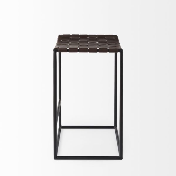 Clarissa 18.0L x 16.0W x 26.25H Dark Brown Woven Leather Seat W Black Iron Frame Counter Stool 6