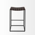 Clarissa 18.0L x 16.0W x 26.25H Dark Brown Woven Leather Seat W/ Black Iron Frame Counter Stool