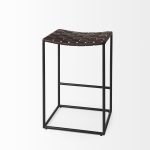 Clarissa 18.0L x 16.0W x 26.25H Dark Brown Woven Leather Seat W/ Black Iron Frame Counter Stool