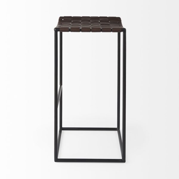 Clarissa 18.0L x 16.0W x 30.25H Dark Brown Woven Leather Seat W Black Metal Frame Bar Stool 3