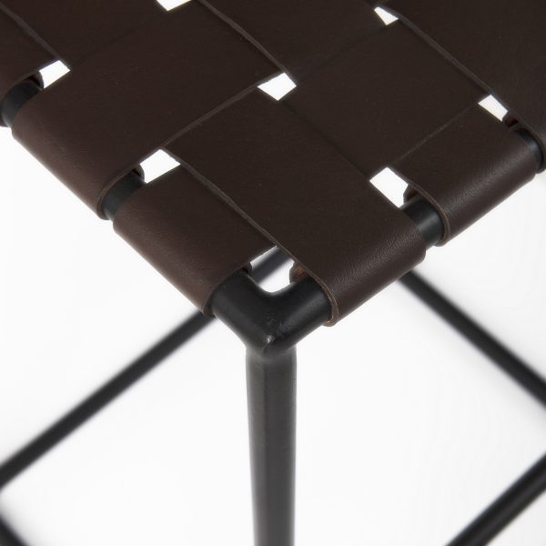 Clarissa 18.0L x 16.0W x 30.25H Dark Brown Woven Leather Seat W Black Metal Frame Bar Stool 6
