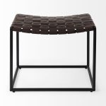 Clarissa 22.0L x 16.0W x 16.5H Brown Leather Woven Seat W/ Black Metal Frame Stool