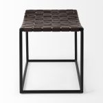 Clarissa 22.0L x 16.0W x 16.5H Brown Leather Woven Seat W/ Black Metal Frame Stool