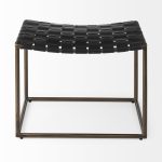 Clarissa 22.0L x 16.0W x 16.75H Black Leather Woven Seat W/ Gold Metal Frame Stool