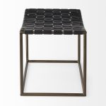 Clarissa 22.0L x 16.0W x 16.75H Black Leather Woven Seat W/ Gold Metal Frame Stool