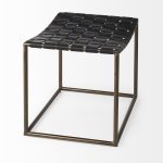 Clarissa 22.0L x 16.0W x 16.75H Black Leather Woven Seat W/ Gold Metal Frame Stool