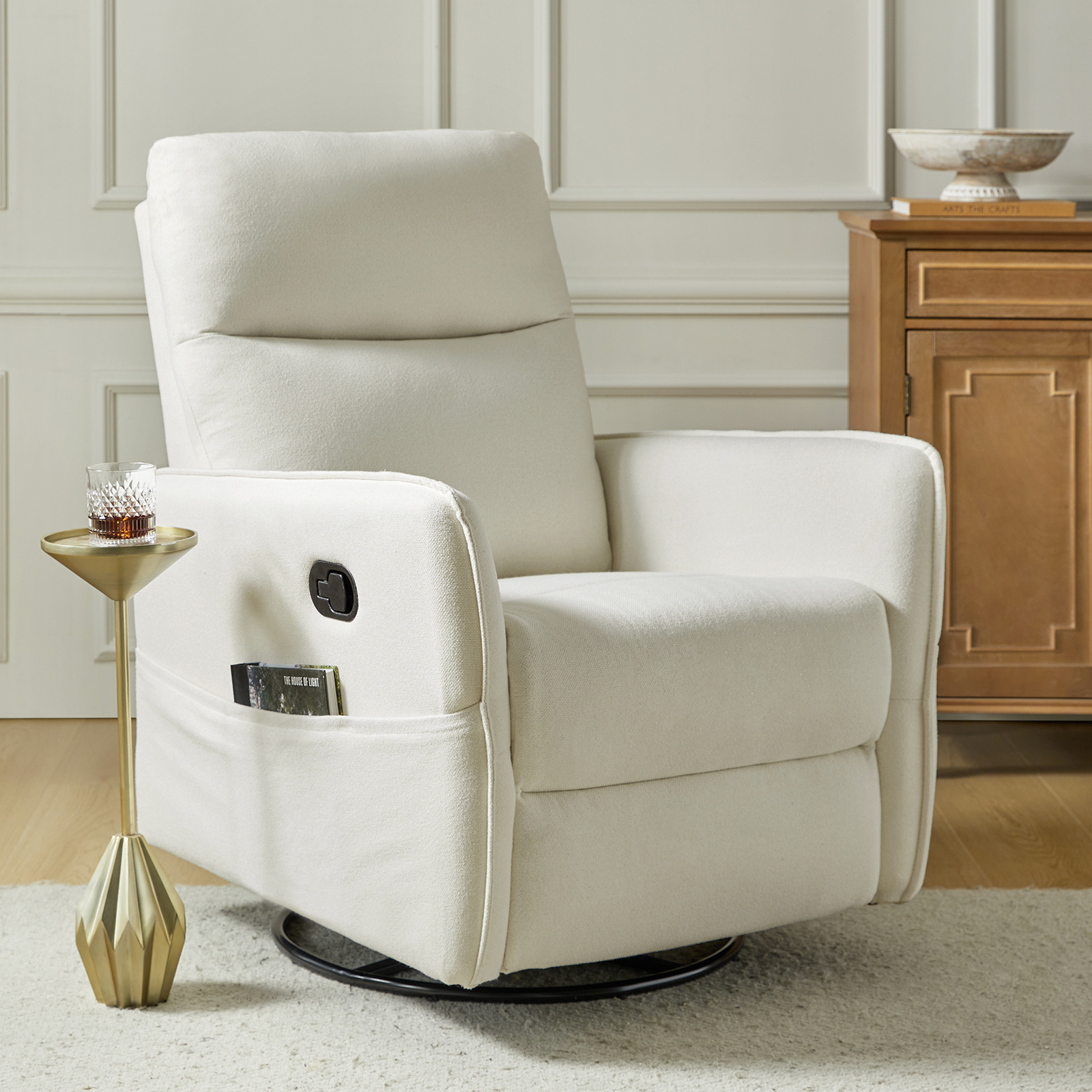 Claude Ivory Linen Swivel Rocking Manual Recliner with Storage Pockets 2 Claude Ivory Linen Swivel Rocking Manual Recliner with Storage Pockets - Image 2