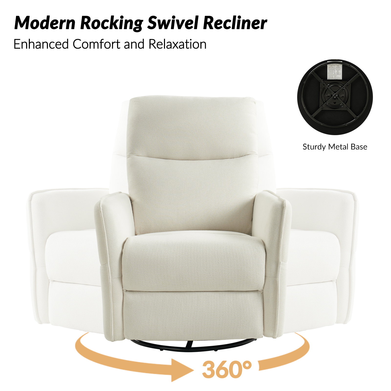 Claude Ivory Linen Swivel Rocking Manual Recliner with Storage Pockets 3 Claude Ivory Linen Swivel Rocking Manual Recliner with Storage Pockets - Image 3