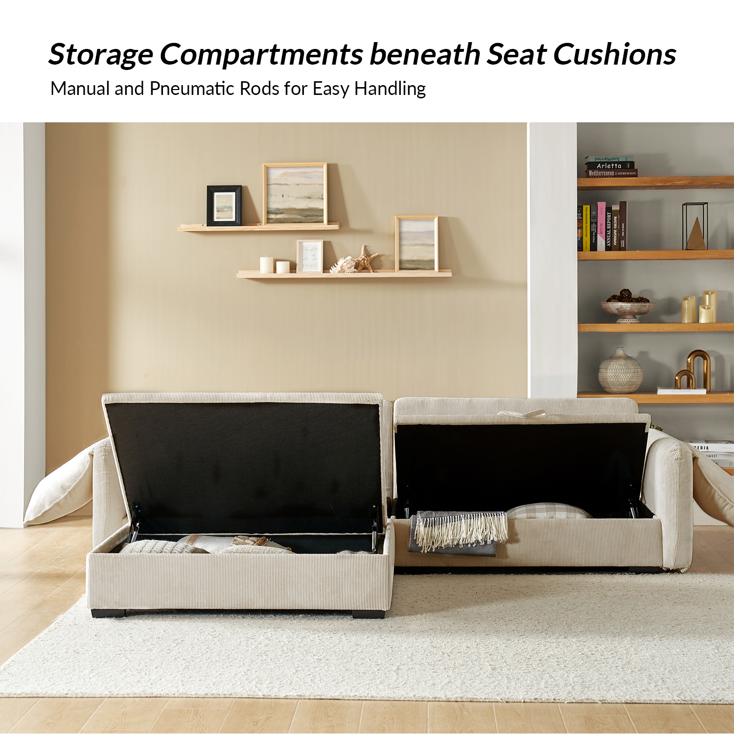 Claudius Beige Velvet Storage Sectional Oversized Comfortable Couch 4 Claudius Beige Velvet Storage Sectional Oversized Comfortable Couch - Image 4