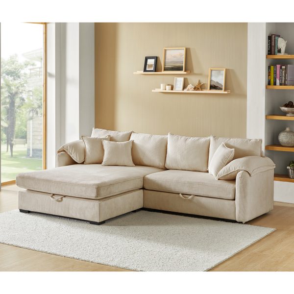 Claudius Beige Velvet Storage Sectional Oversized Comfortable Couch
