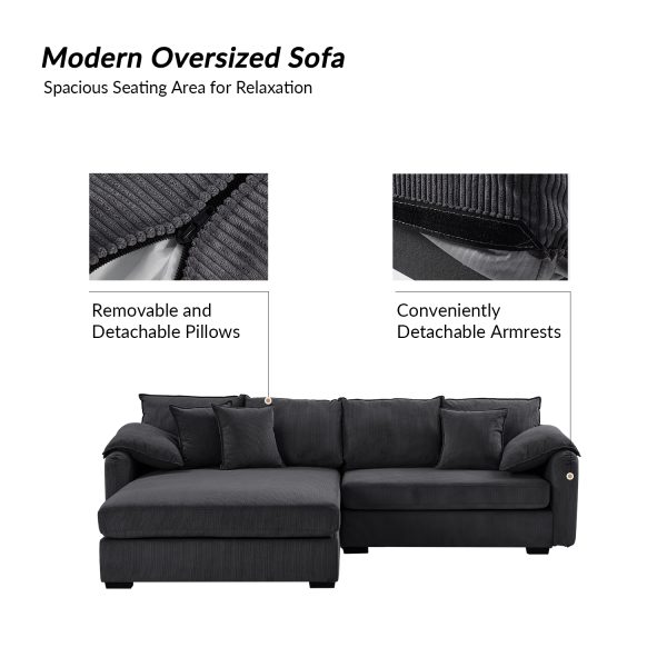 Claudius Charcoal Velvet Oversized Storage Sectional Comfy and Soft Couch 2