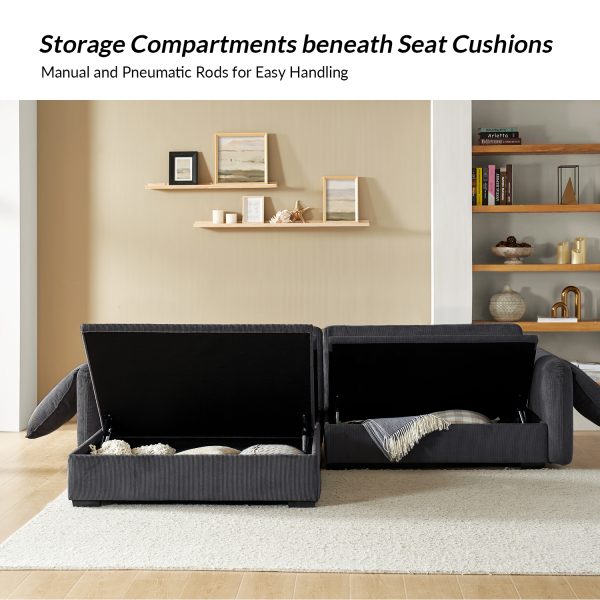 Claudius Charcoal Velvet Oversized Storage Sectional Comfy and Soft Couch 3