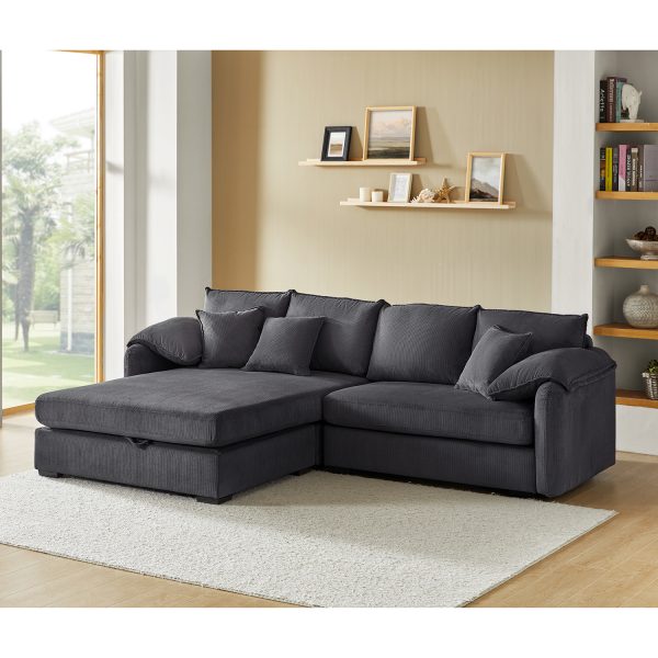 Claudius Charcoal Velvet Oversized Storage Sectional Comfy and Soft Couch