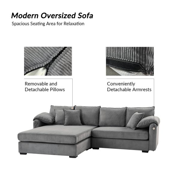Claudius Grey Velvet Oversized Storage Sectional Sofa 2