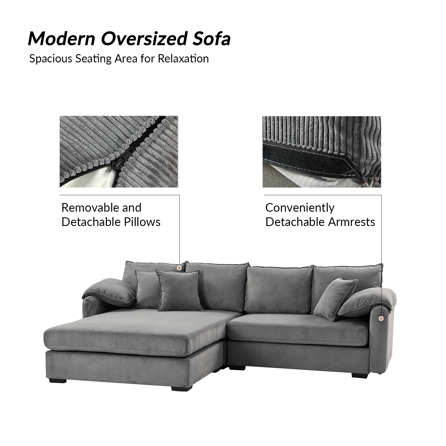 Claudius Grey Velvet Oversized Storage Sectional Sofa 3 Claudius Grey Velvet Oversized Storage Sectional Sofa - Image 3