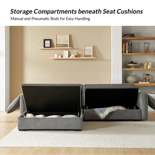 Claudius Grey Velvet Oversized Storage Sectional Sofa 3