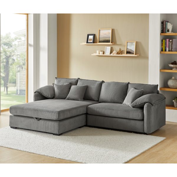 Claudius Grey Velvet Oversized Storage Sectional Sofa