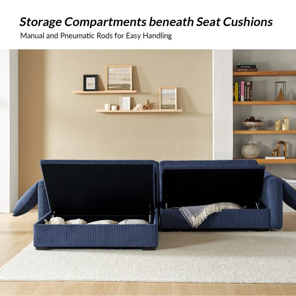 Claudius Navy Velvet Oversized Storage Sectional Sofa 3
