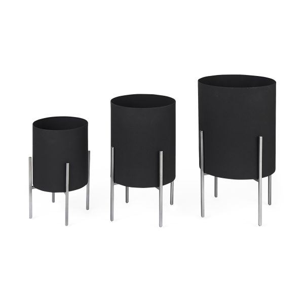 Claypoole Set of 3 Black Plant Stands