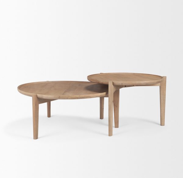 Cleaver Set of 2 40 31 Round Brown Solid Wood Nesting Coffee Tables 5