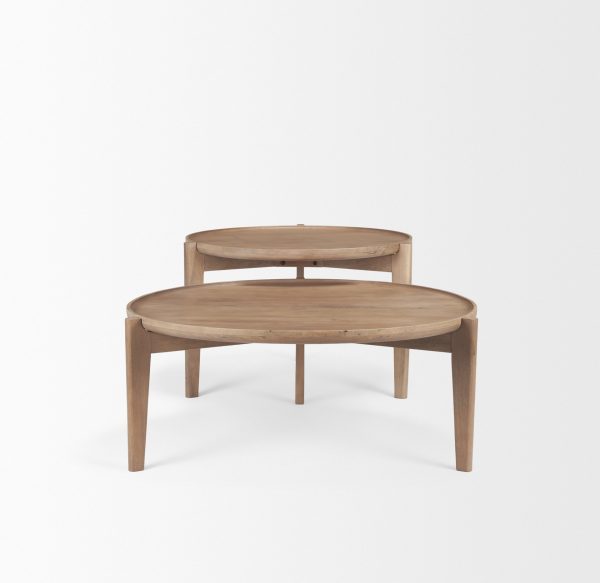 Cleaver Set of 2 40 31 Round Brown Solid Wood Nesting Coffee Tables 6