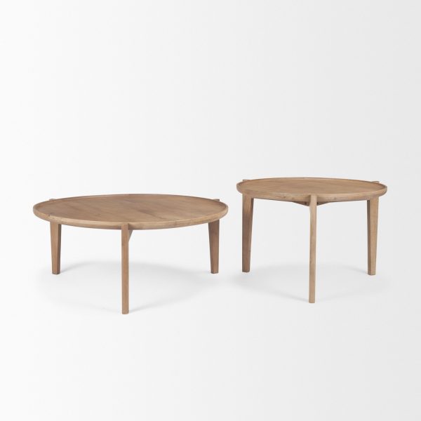 Cleaver Set of 2 40 31 Round Brown Solid Wood Nesting Coffee Tables 7