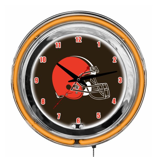 Cleveland Browns 14 Neon Chrome Clock Lights Up Fan Room 2
